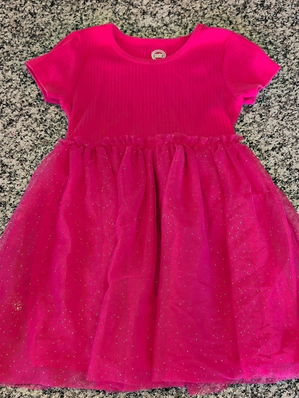 Wonder Nation Girls Short-Sleeve Ribbed Tulle Tutu Dress Pink Small (6-6X)